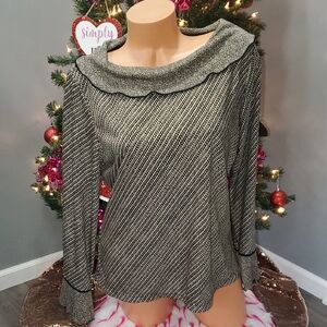 Notations Elegant Black and Silver Women's Ruffle Top Shirt Blouse